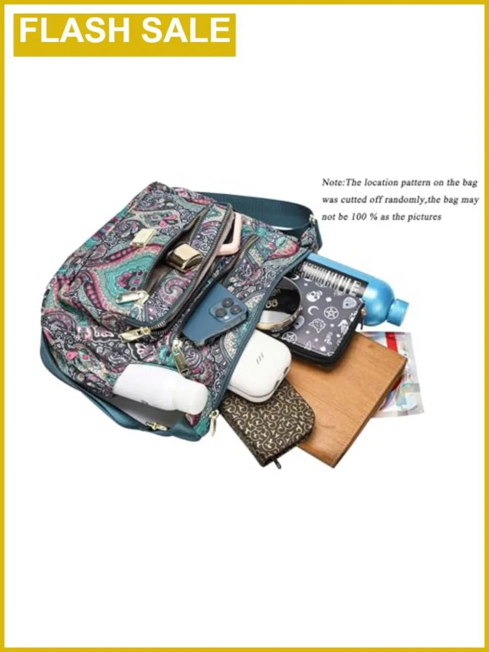 Nylon Satchel Tote Handbag 10 Pockets Anti-Theft Crossbody Shoulder Bag